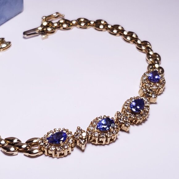 Estate 2.40ctw Pear Cut Tanzanite & Diamond Panther 14Kt Y/Gold 7" Bracelet23253 - Picture 3 of 9